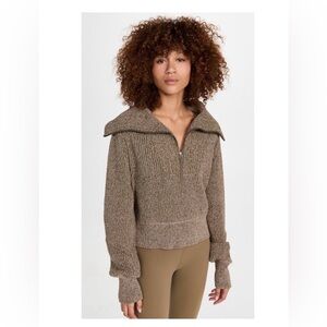 Varley Ribbed Half-Zip Sweater – Taupe – Size XL – Cozy Athleisure